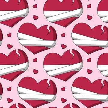 Seamless pattern with Heart crack and in bandage Stock Illustration