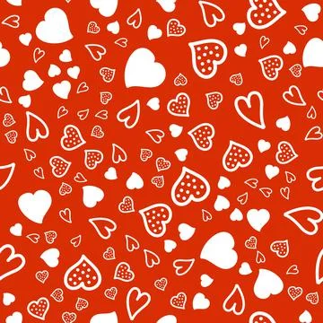 Seamless pattern, heart with dots on red, vector illustration 스톡 일러스트
