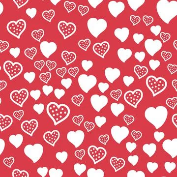 Seamless pattern, heart with dots on red Stock Illustration