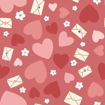 Seamless pattern with heart, flower, mail, post Stock Illustration