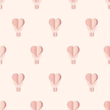 Seamless pattern with heart hot air balloon paper art style. Pattern graphi.. Stock Illustration