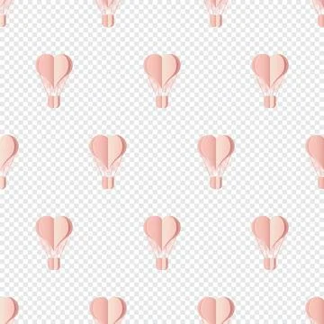 Seamless pattern with heart hot air balloon paper art style. Pattern graphi.. Stock Illustration