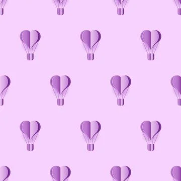 Seamless pattern with heart hot air balloon paper art style. Pattern graphi.. Stock Illustration