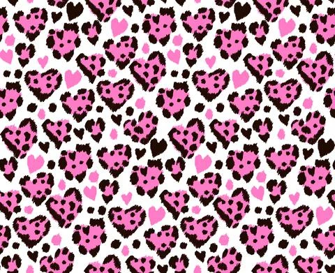 Seamless pattern with heart leopard, cheetah or jaguar print. Stock Illustration