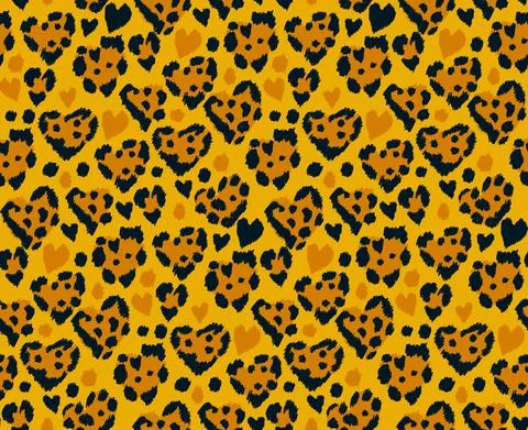 Seamless pattern with heart leopard, cheetah or jaguar print. Stock Illustration