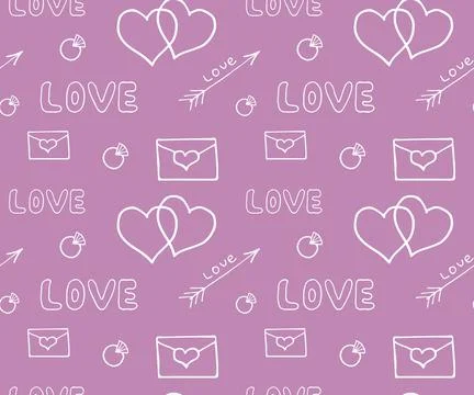 Seamless pattern with heart, letter, cupid arrow, ring, love icon. Vector ill Stock Illustration
