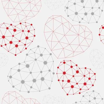 Seamless pattern with heart made of connected dots Stockillustratie