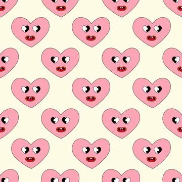 Seamless Pattern with Heart Pink Smile Character for Valentine Day Stock Illustration