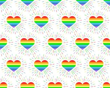 Seamless pattern. Heart with rays rainbow color. Vector illustration of striped Stockillustratie