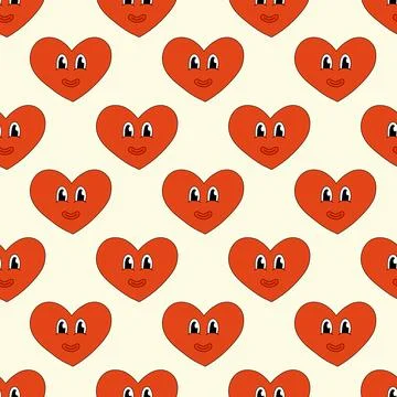 Seamless Pattern with Heart Red Character Smile for Valentine Day Stock Illustration