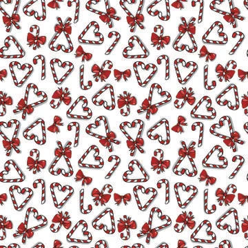 Seamless pattern with heart-shaped candies  and ribbons Ilustração Stock