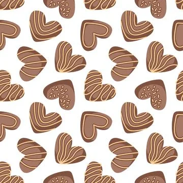 Seamless pattern of heart shaped chocolate candy in mocha mousse color on a Stock Illustration