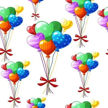 Seamless pattern heart-shaped colored balloons for Valentines Day. Stock Illustration