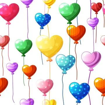 Seamless pattern heart-shaped colored balloons in the white background. Stock-Illustration