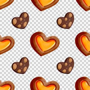 Seamless pattern Heart-shaped gingerbread. Delicious hand-drawn cookies. 스톡 일러스트