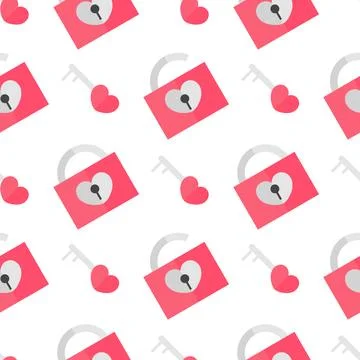 Seamless pattern of heart shaped locks and keys Stock Illustration