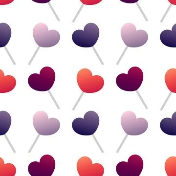 Seamless pattern of heart shaped lollipops in color gradation Illustrazione stock