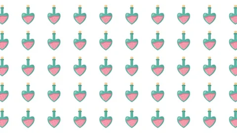 Seamless pattern of heart shaped love potion glass bottles for Valentine's Day Stock Footage 345539891