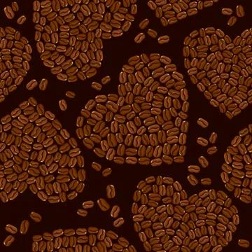Seamless pattern with heart shapes are made of coffee beans. background for r Stock Illustration