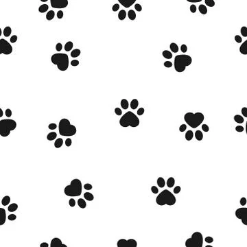 Seamless pattern with heart sign animal footprints. Stock Illustration