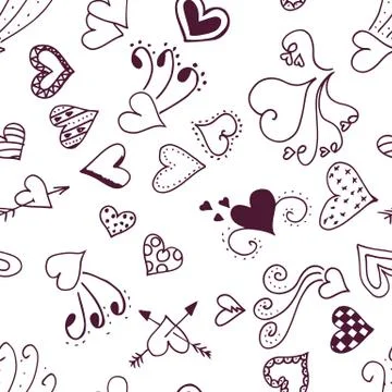 Seamless pattern heart sketchy background. Stock Illustration