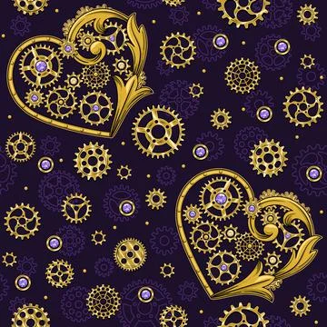 Seamless pattern with heart in steampunk style Stock Illustration