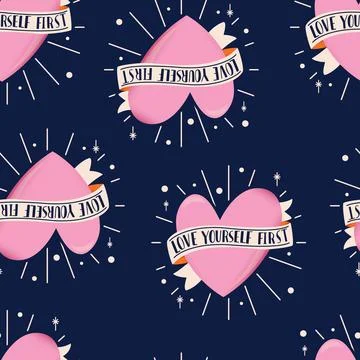 Seamless pattern with heart symbol and ribbon for Happy Valentine's day. Stock Illustration
