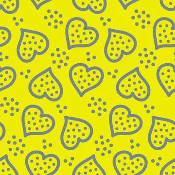 Seamless pattern, heart symbol of love, yellow background, illustration for t Stock Illustration