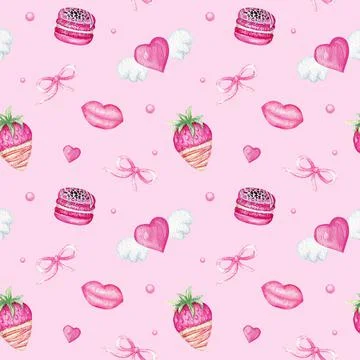 Seamless pattern heart Valentine's Day, love Greeting card concept. Watercolor Stock Illustration