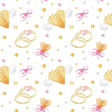 Seamless pattern heart Valentine's Day, love Greeting card concept. Watercolor Stock Illustration