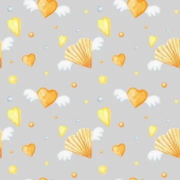 Seamless pattern heart Valentine's Day, love Greeting card concept. Watercolor Stock Illustration