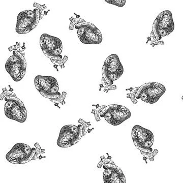 Seamless pattern heartbeat heart sketch hand drawn Stock Illustration