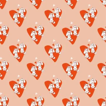 Seamless pattern with hearts about love. A pair of white dogs in love - a boy Illustrazione stock