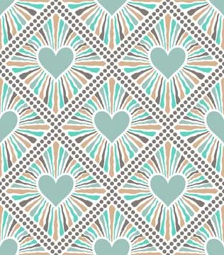 Seamless pattern with hearts and abstract lines. Stock Illustration