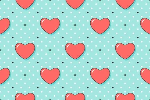Seamless pattern with hearts and arrows on a turquoise backdrop Stock Illustration