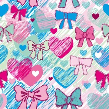 Seamless pattern with hearts and bows. pink, blue vector Stock Illustration