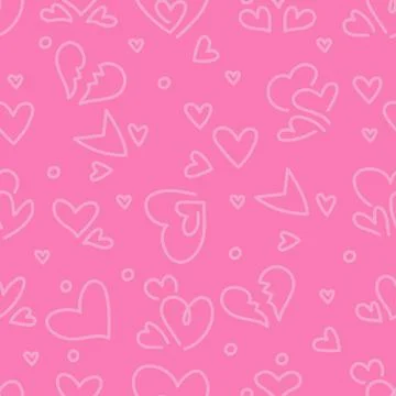 Seamless pattern of hearts and broken hearts hand drawn isolated on pink ba.. Stock Illustration