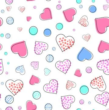 Seamless pattern with hearts and circles for Valentines Day. Memphis style Stock Illustration