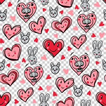 Seamless pattern with hearts and cute rabbits. Valentine's day card 스톡 일러스트