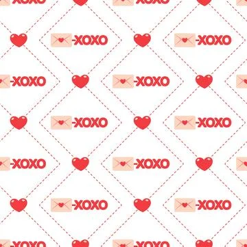 Seamless pattern with hearts and envelope. Valentine's day background. Stock Illustration