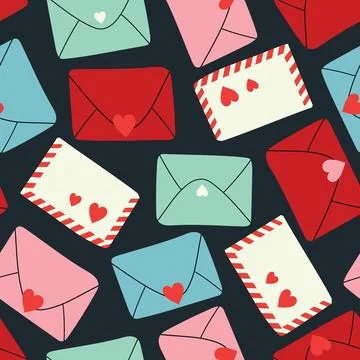 Seamless pattern with hearts and envelope. Valentine Day background. Holida.. Stock Illustration