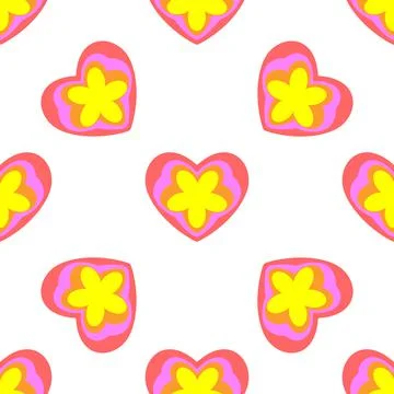 Seamless pattern from hearts and flowers, background. Spring, summer colors. イラスト素材