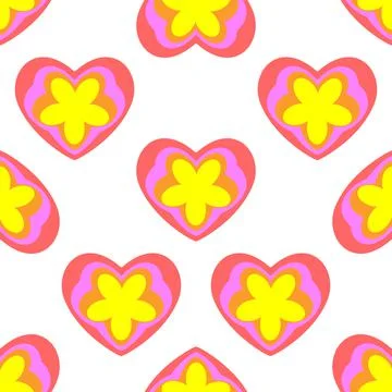 Seamless pattern from hearts and flowers, background. Spring, summer colors. Stock Illustration