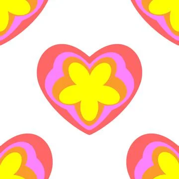 Seamless pattern from hearts and flowers, background. Spring, summer colors. Stock Illustration