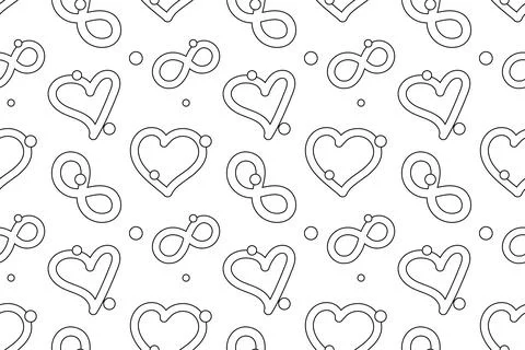 Seamless pattern with hearts and infinity symbols for coloring Stock Illustration