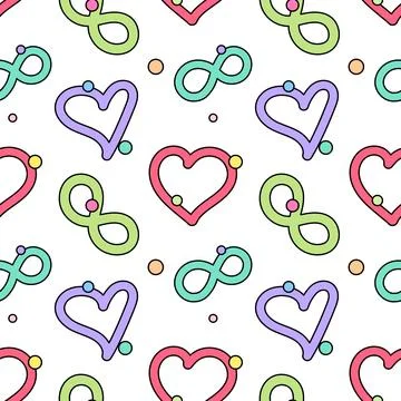 Seamless Pattern with Hearts and Infinity Symbols Illustrazione stock