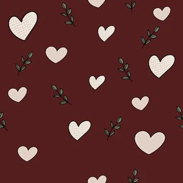 A seamless pattern hearts and leaves, love Stock Illustration