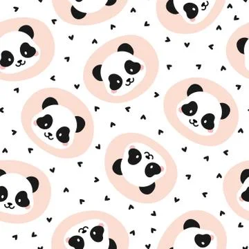 Seamless pattern with hearts and panda bears Stock Illustration