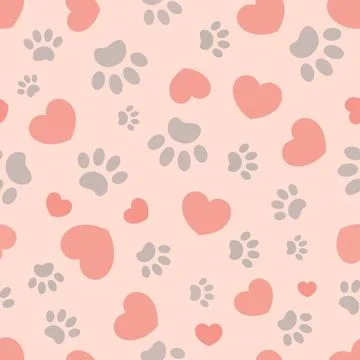 Seamless pattern with hearts and paw prints of animals Stock Illustration