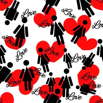 Seamless pattern of hearts and people Stock Illustration